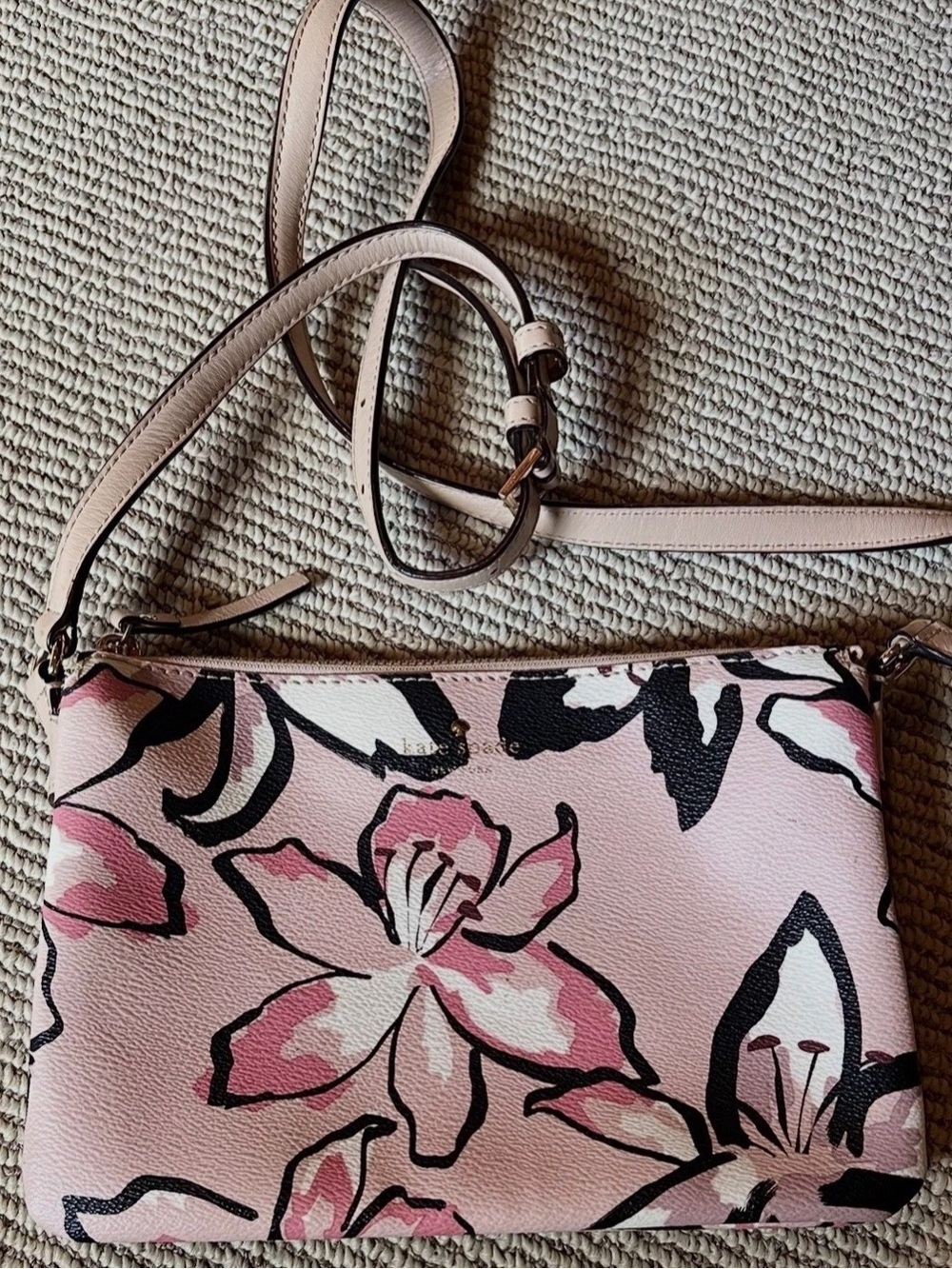 kate spade Pink Floral Leather Crossbody with Black Accents